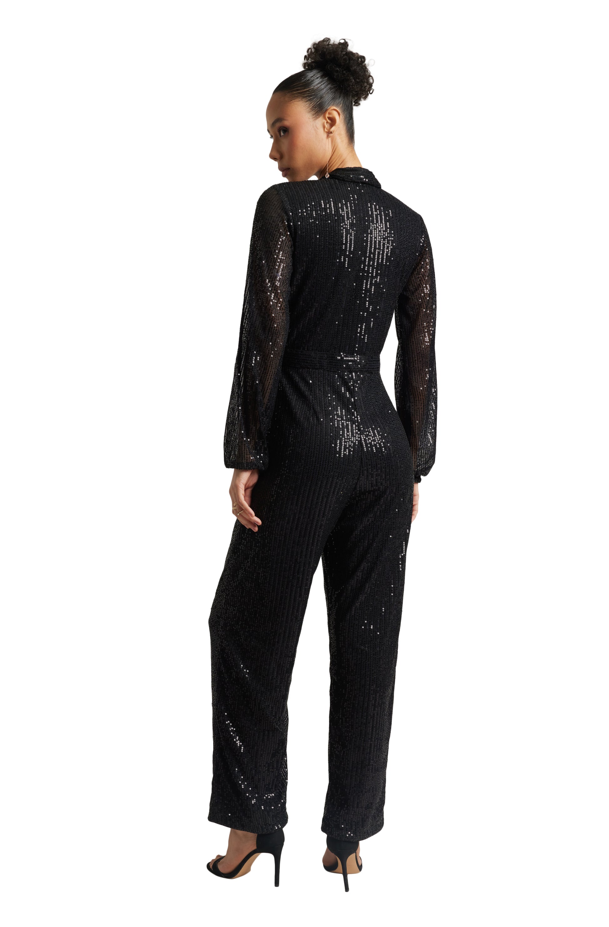 Zaccai Women's Black Poly Elastane Sequined Jumpsuit - Distacart