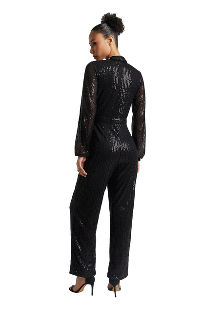 Zaccai Women's Black Poly Elastane Sequined Jumpsuit - Distacart