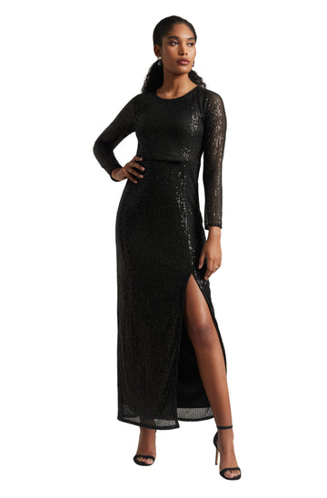 Zaccai Women's Black Poly Elastane Sequined Dress - Distacart