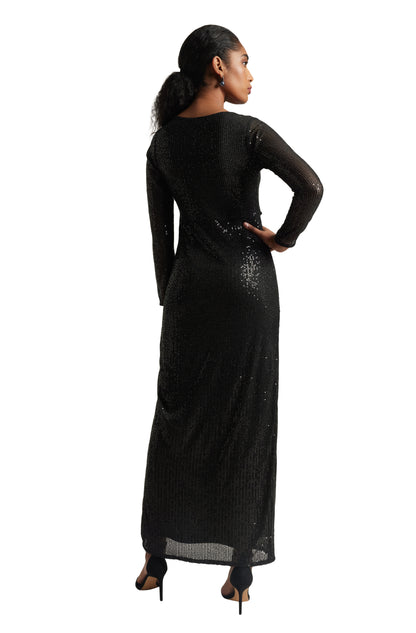 Zaccai Women's Black Poly Elastane Sequined Dress - Distacart