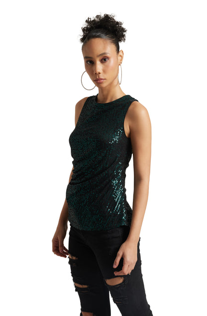 Zaccai Women's Black Poly Elastane Sequined Top - Distacart