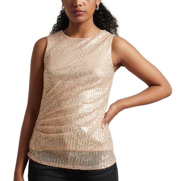 Zaccai Women's Champagne Poly Elastane Sequined Top - Distacart