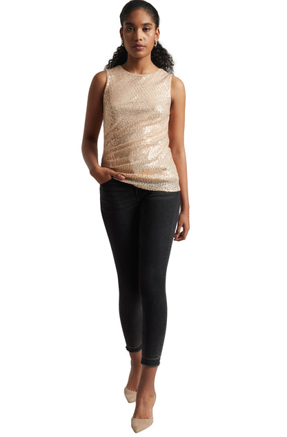 Zaccai Women's Champagne Poly Elastane Sequined Top - Distacart