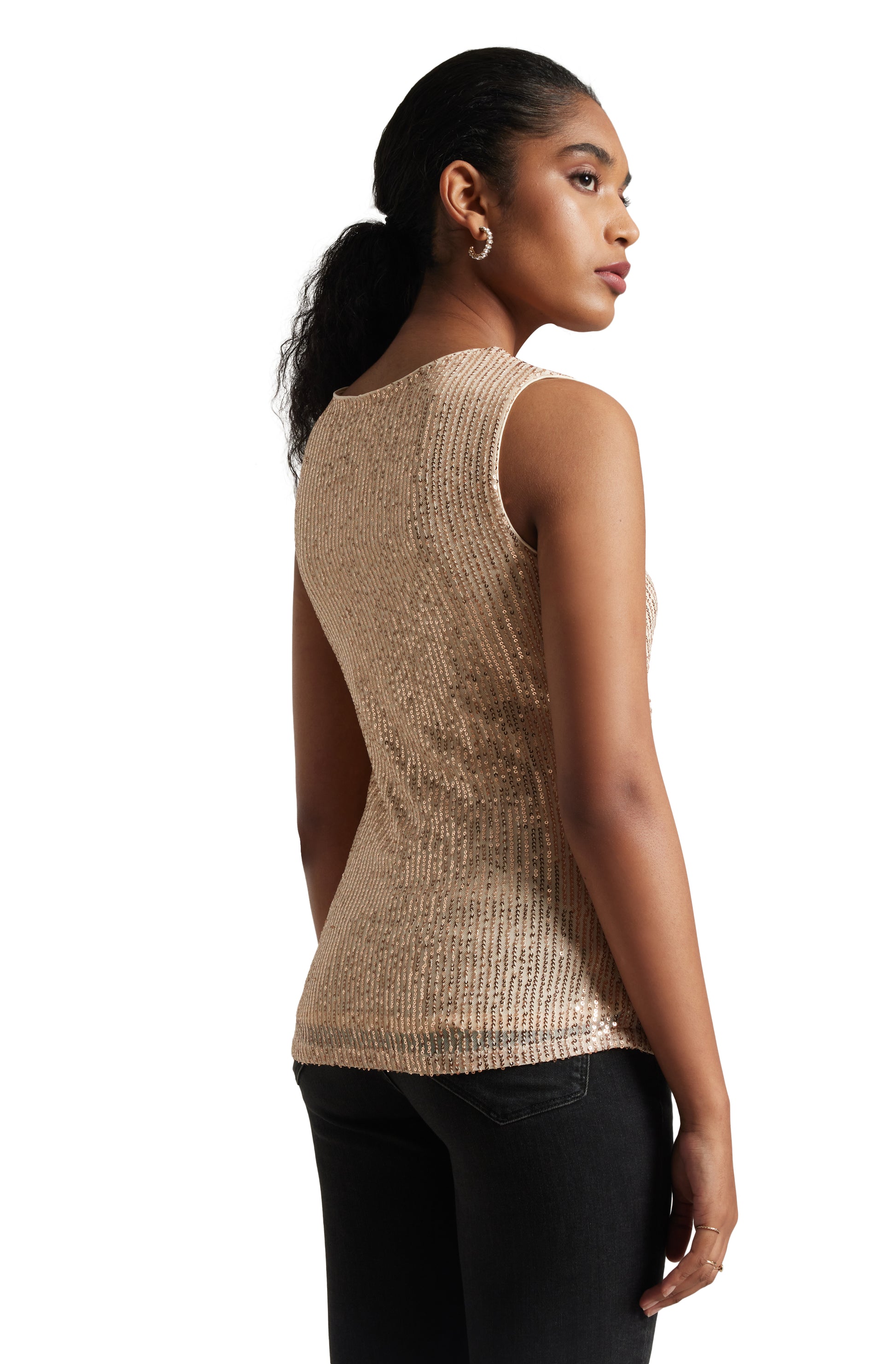 Zaccai Women's Champagne Poly Elastane Sequined Top - Distacart