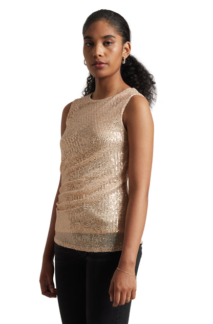 Zaccai Women's Champagne Poly Elastane Sequined Top - Distacart