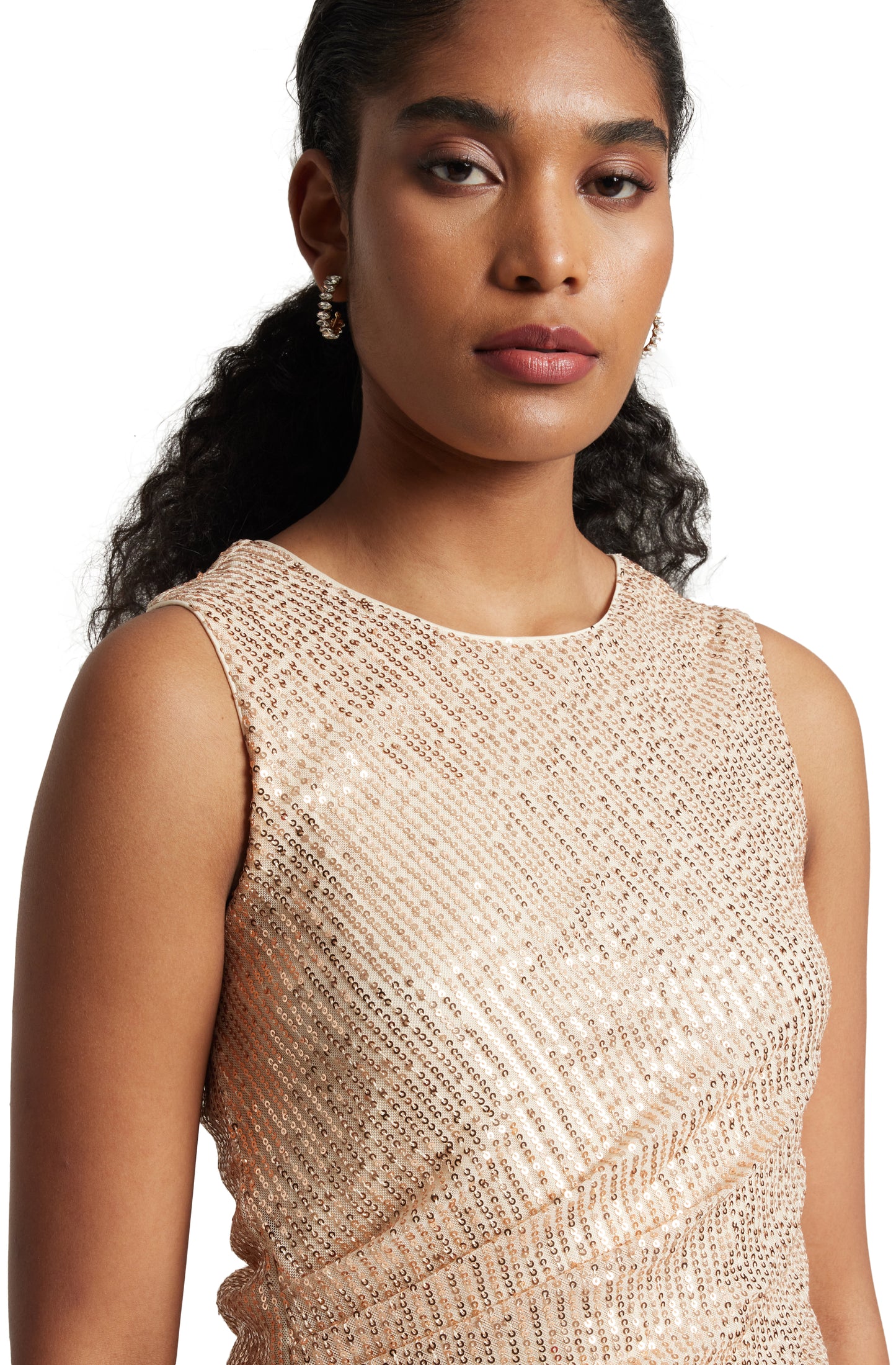 Zaccai Women's Champagne Poly Elastane Sequined Top - Distacart