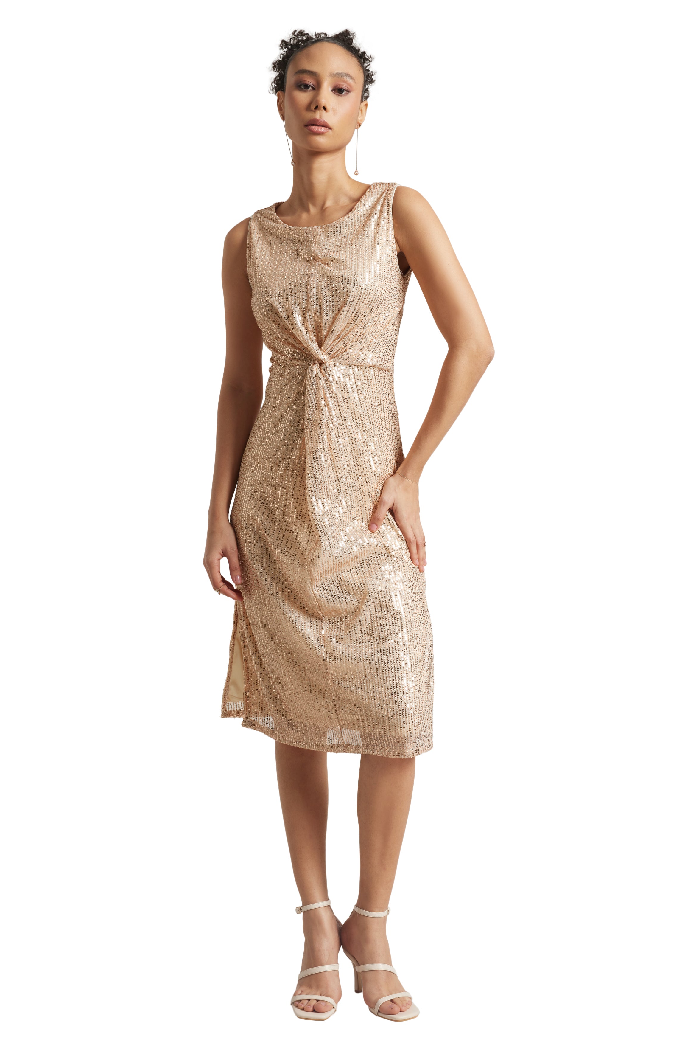 Zaccai Women's Champagne Poly Elastane Sequined Dress - Distacart