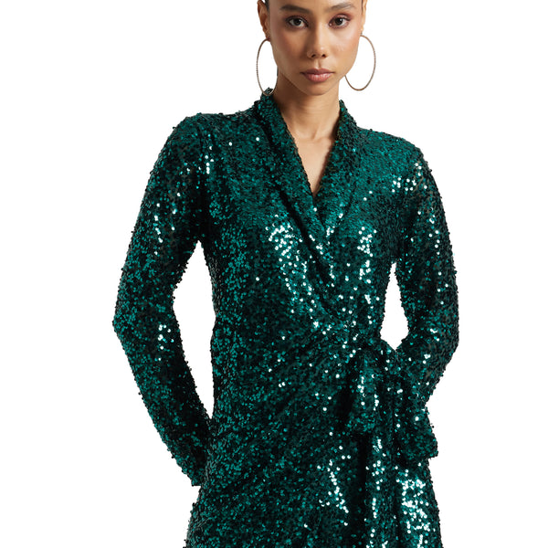 Zaccai Women's Green Poly Elastane Sequined Dress - Distacart
