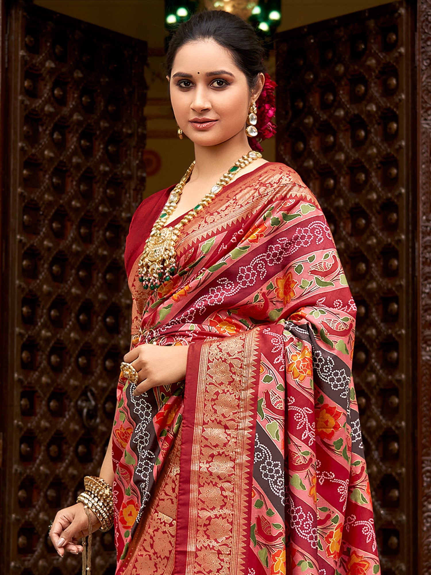 NOZ2TOZ Women's Tussar Silk Maroon Printed Designer Saree With Blouse Piece - Distacart