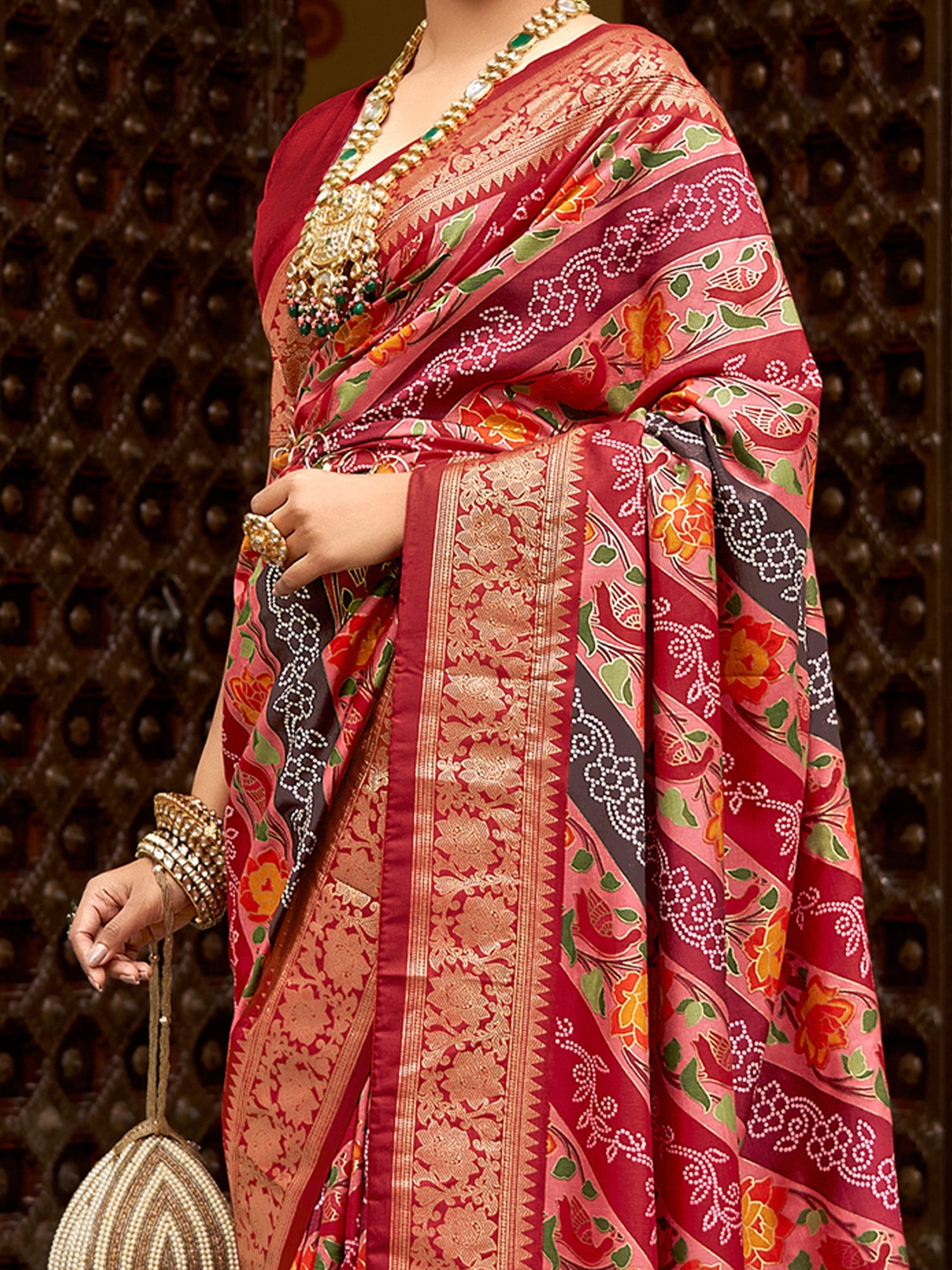 NOZ2TOZ Women's Tussar Silk Maroon Printed Designer Saree With Blouse Piece - Distacart