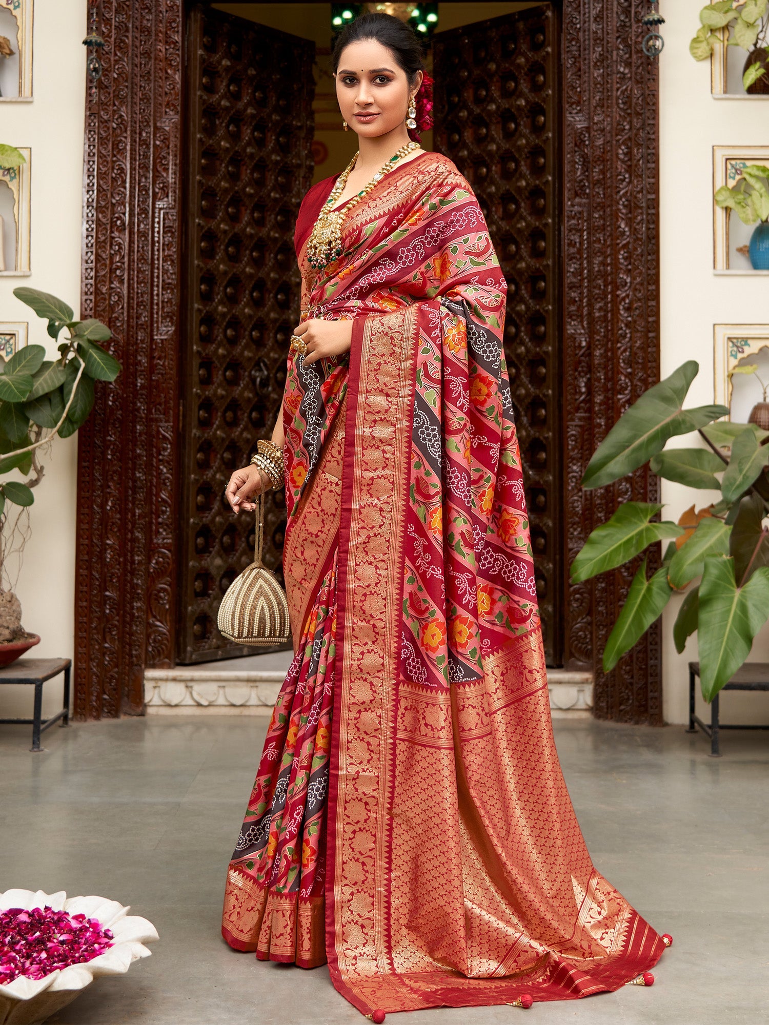 NOZ2TOZ Women's Tussar Silk Maroon Printed Designer Saree With Blouse Piece - Distacart