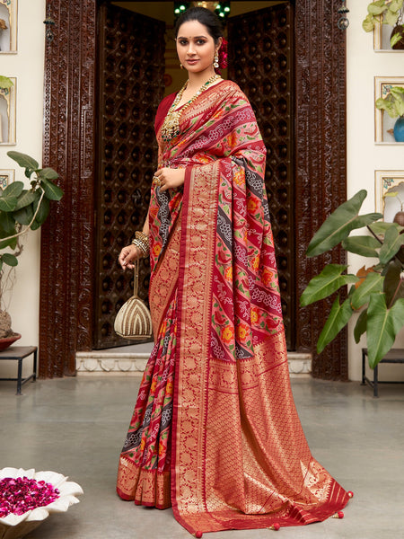 NOZ2TOZ Women's Tussar Silk Maroon Printed Designer Saree With Blouse Piece - Distacart