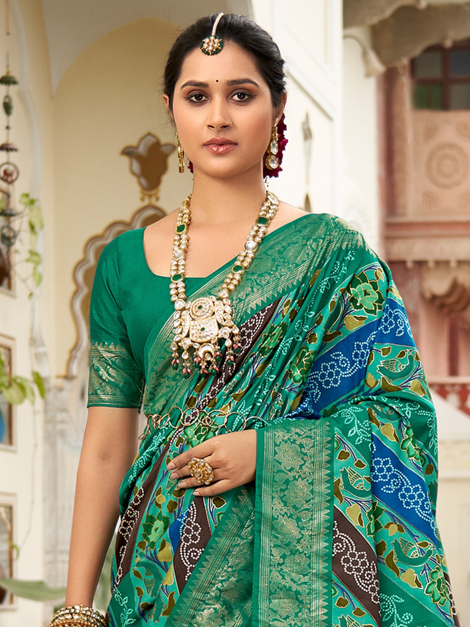 NOZ2TOZ Women's Tussar Silk Teal green Printed Designer Saree With Blouse Piece - Distacart