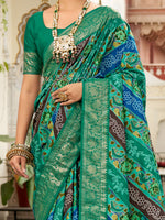 Thumbnail for NOZ2TOZ Women's Tussar Silk Teal green Printed Designer Saree With Blouse Piece - Distacart