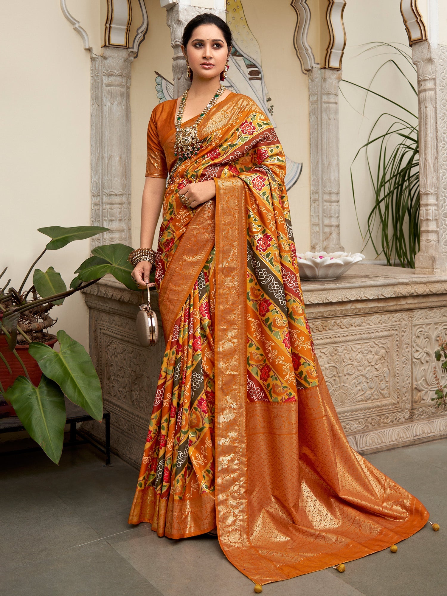 NOZ2TOZ Women's Tussar Silk Mustard Printed Designer Saree With Blouse Piece - Distacart