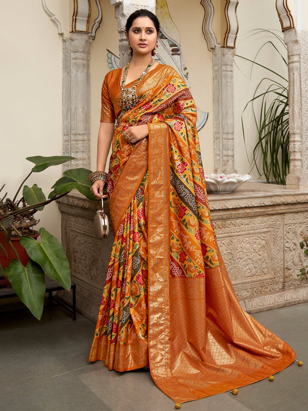 NOZ2TOZ Women's Tussar Silk Mustard Printed Designer Saree With Blouse Piece - Distacart