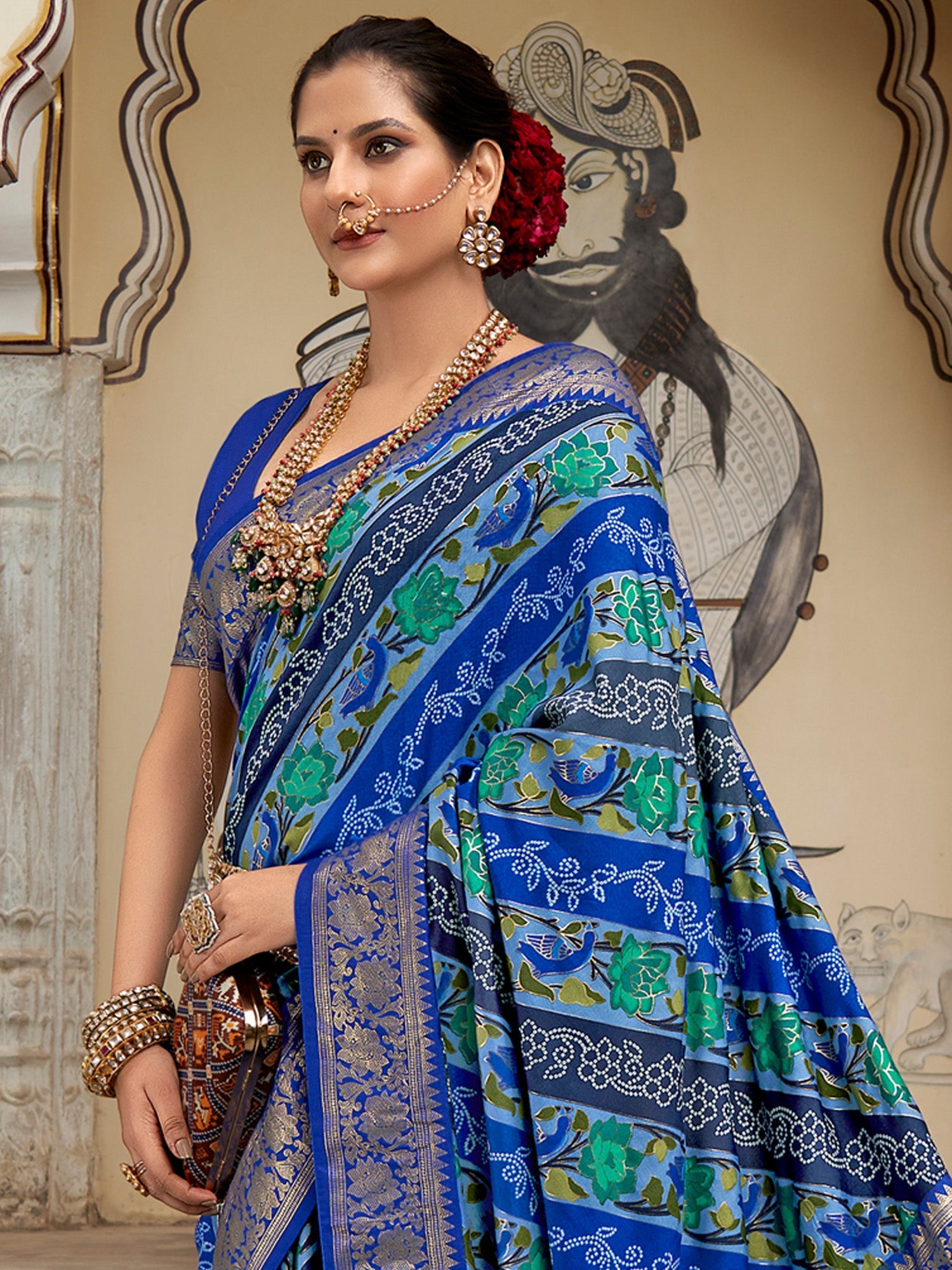 NOZ2TOZ Women's Tussar Silk Blue Printed Designer Saree With Blouse Piece - Distacart