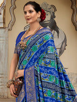 Thumbnail for NOZ2TOZ Women's Tussar Silk Blue Printed Designer Saree With Blouse Piece - Distacart
