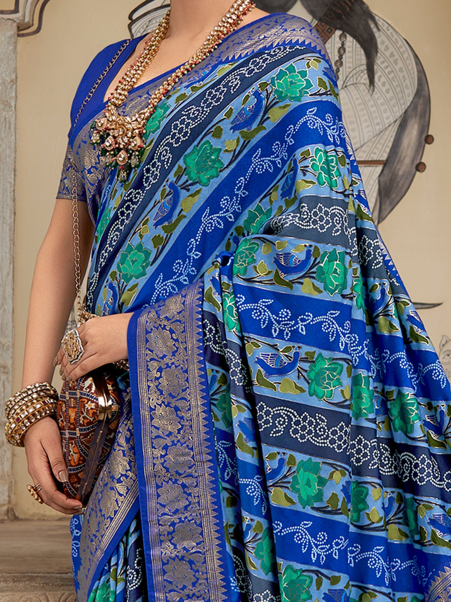 NOZ2TOZ Women's Tussar Silk Blue Printed Designer Saree With Blouse Piece - Distacart