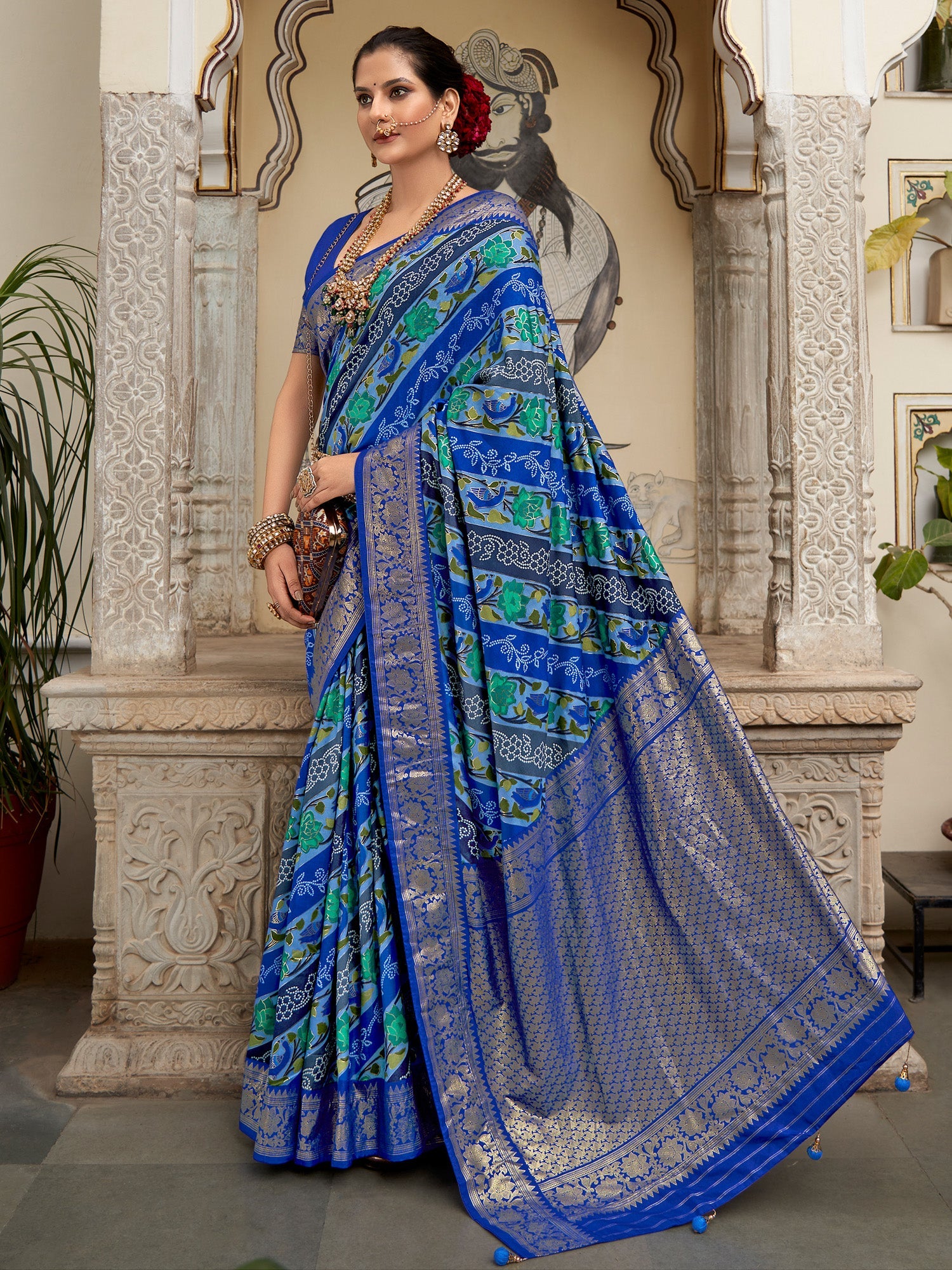 NOZ2TOZ Women's Tussar Silk Blue Printed Designer Saree With Blouse Piece - Distacart
