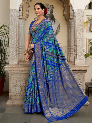 NOZ2TOZ Women's Tussar Silk Blue Printed Designer Saree With Blouse Piece - Distacart