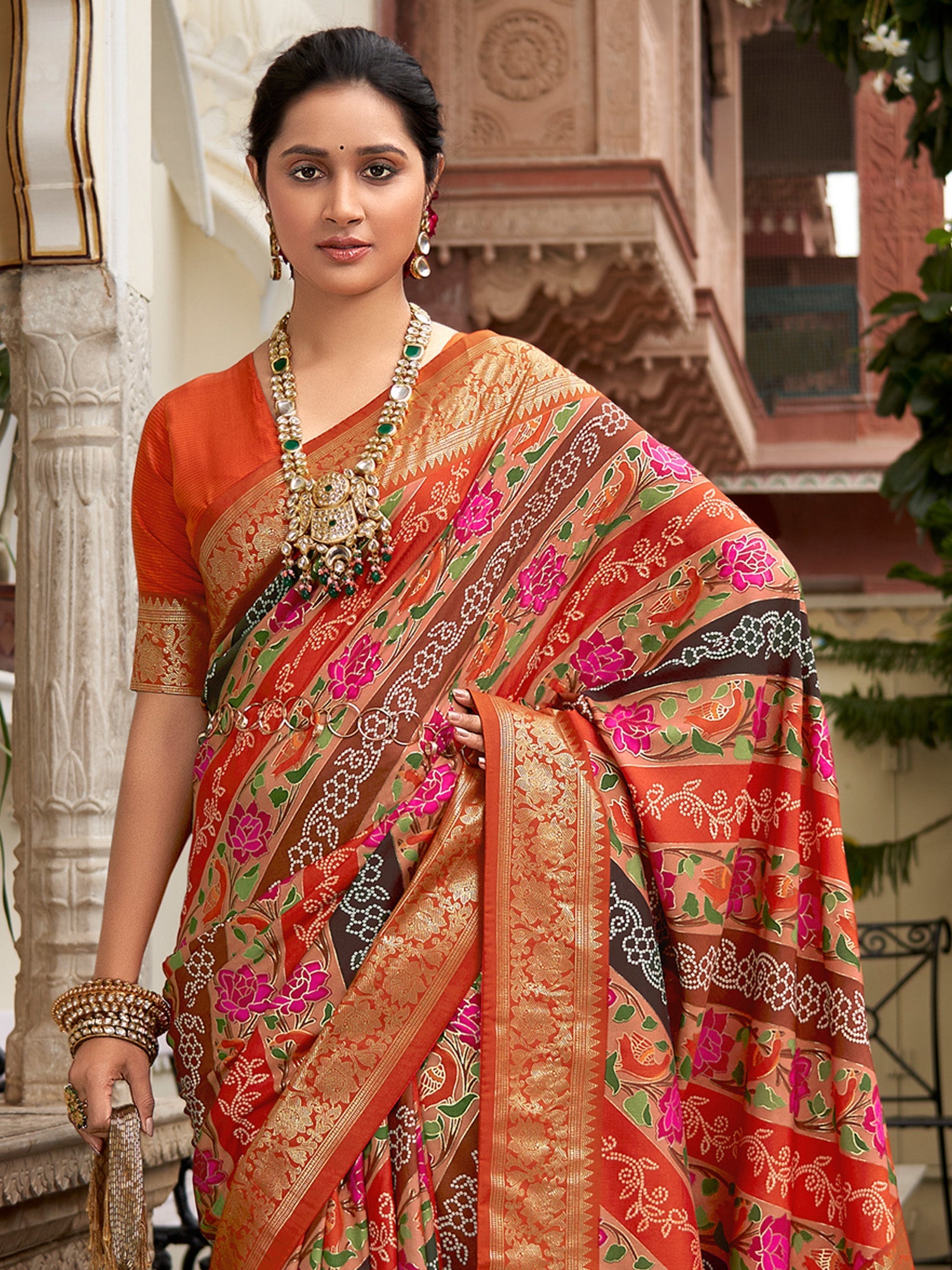 NOZ2TOZ Women's Tussar Silk Orange Printed Designer Saree With Blouse Piece - Distacart