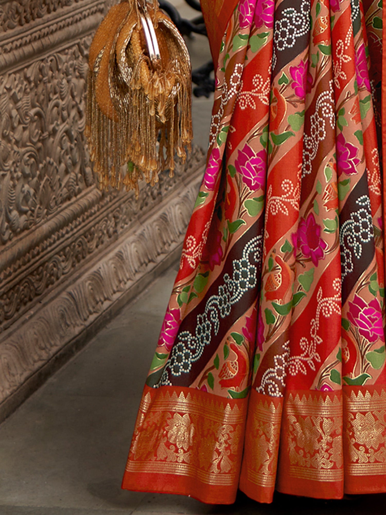 NOZ2TOZ Women's Tussar Silk Orange Printed Designer Saree With Blouse Piece - Distacart