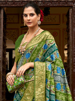 Thumbnail for NOZ2TOZ Women's Tussar Silk Light Green Printed Designer Saree With Blouse Piece - Distacart