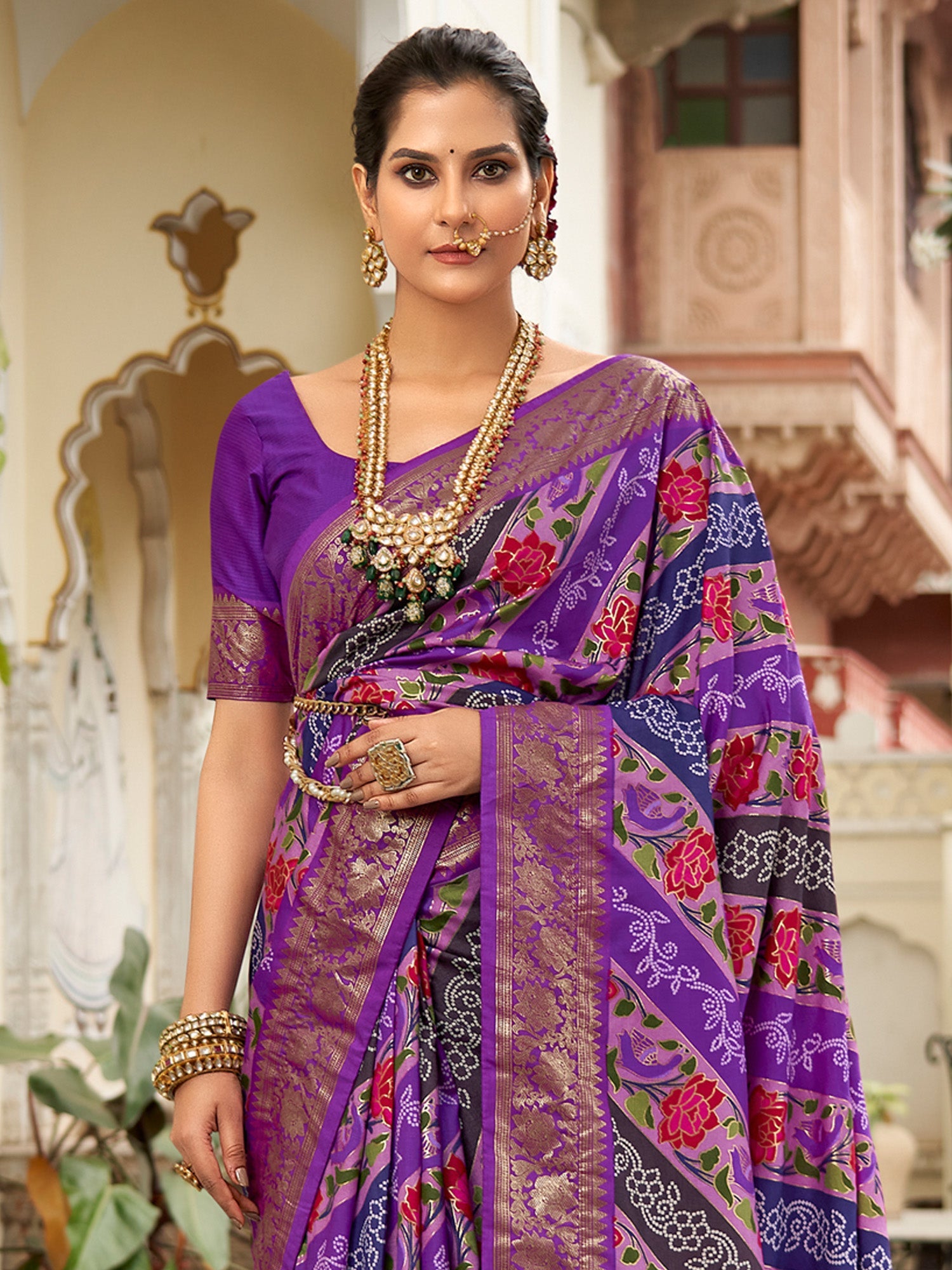 NOZ2TOZ Women's Tussar Silk Purple Printed Designer Saree With Blouse Piece - Distacart