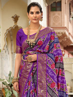 Thumbnail for NOZ2TOZ Women's Tussar Silk Purple Printed Designer Saree With Blouse Piece - Distacart
