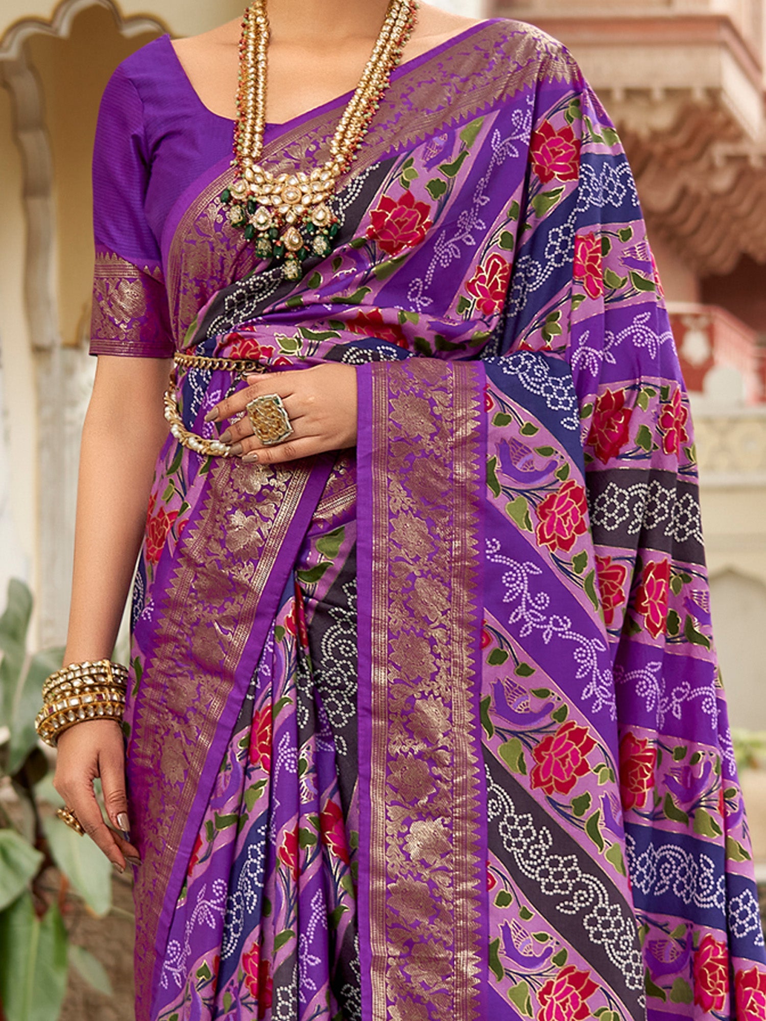 NOZ2TOZ Women's Tussar Silk Purple Printed Designer Saree With Blouse Piece - Distacart