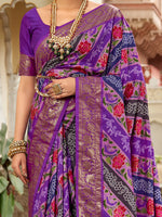 Thumbnail for NOZ2TOZ Women's Tussar Silk Purple Printed Designer Saree With Blouse Piece - Distacart