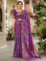 Thumbnail for NOZ2TOZ Women's Tussar Silk Purple Printed Designer Saree With Blouse Piece - Distacart