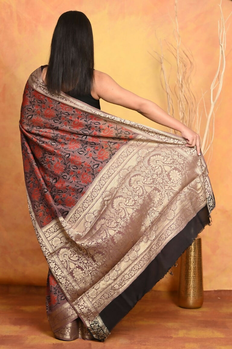 Very Much Indian Modal Silk Ajrakh Handblock Printed Natural Dyes With Designer Border Saree - Maroon - Distacart