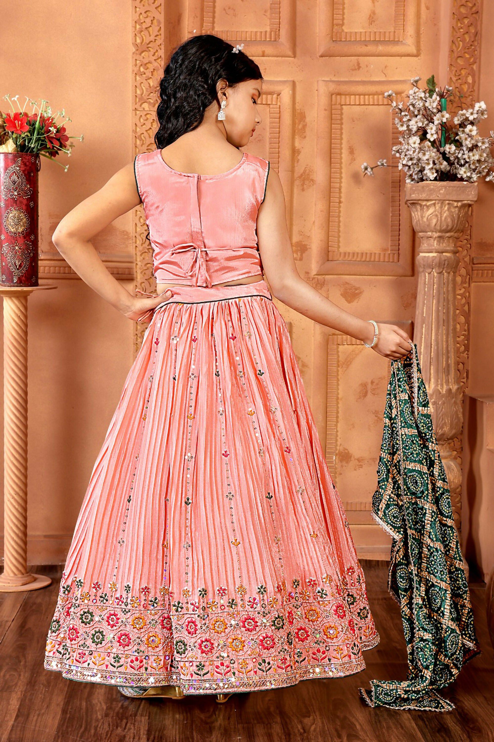 Kids Functional Designer Peach Chinon Fab Lehenga choli - Aaradhna - Distacart