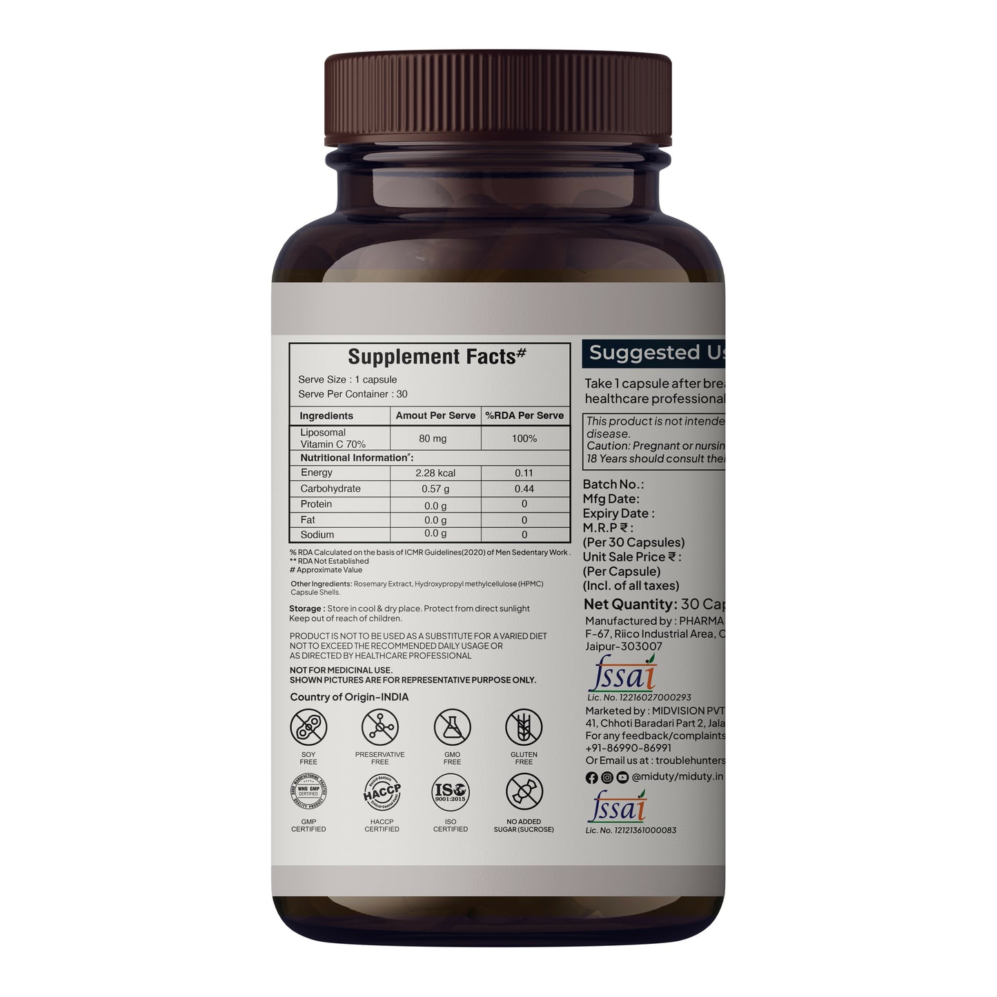 Miduty Liposomal Vitamin C - Immunity Booster Capsules - Distacart