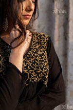 Thumbnail for Zibaa Black Georgette Nyra Cut Chikankari Kurti