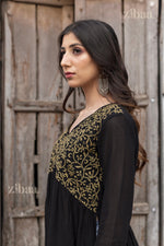 Thumbnail for Zibaa Black Georgette Nyra Cut Chikankari Kurti