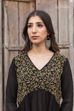 Thumbnail for Zibaa Black Georgette Nyra Cut Chikankari Kurti