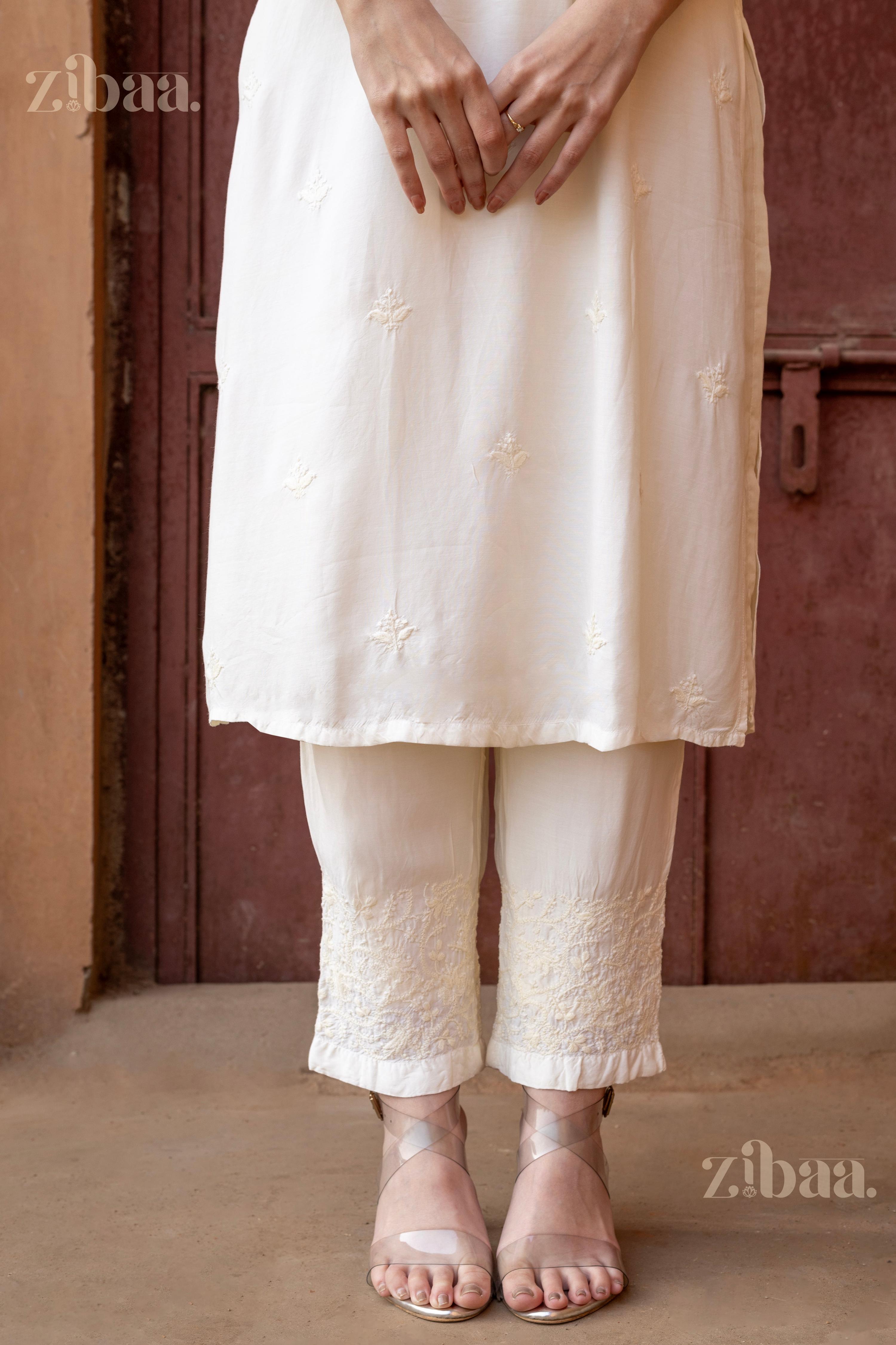 Zibaa Ivory Muslin Chikankari Co-ord Set