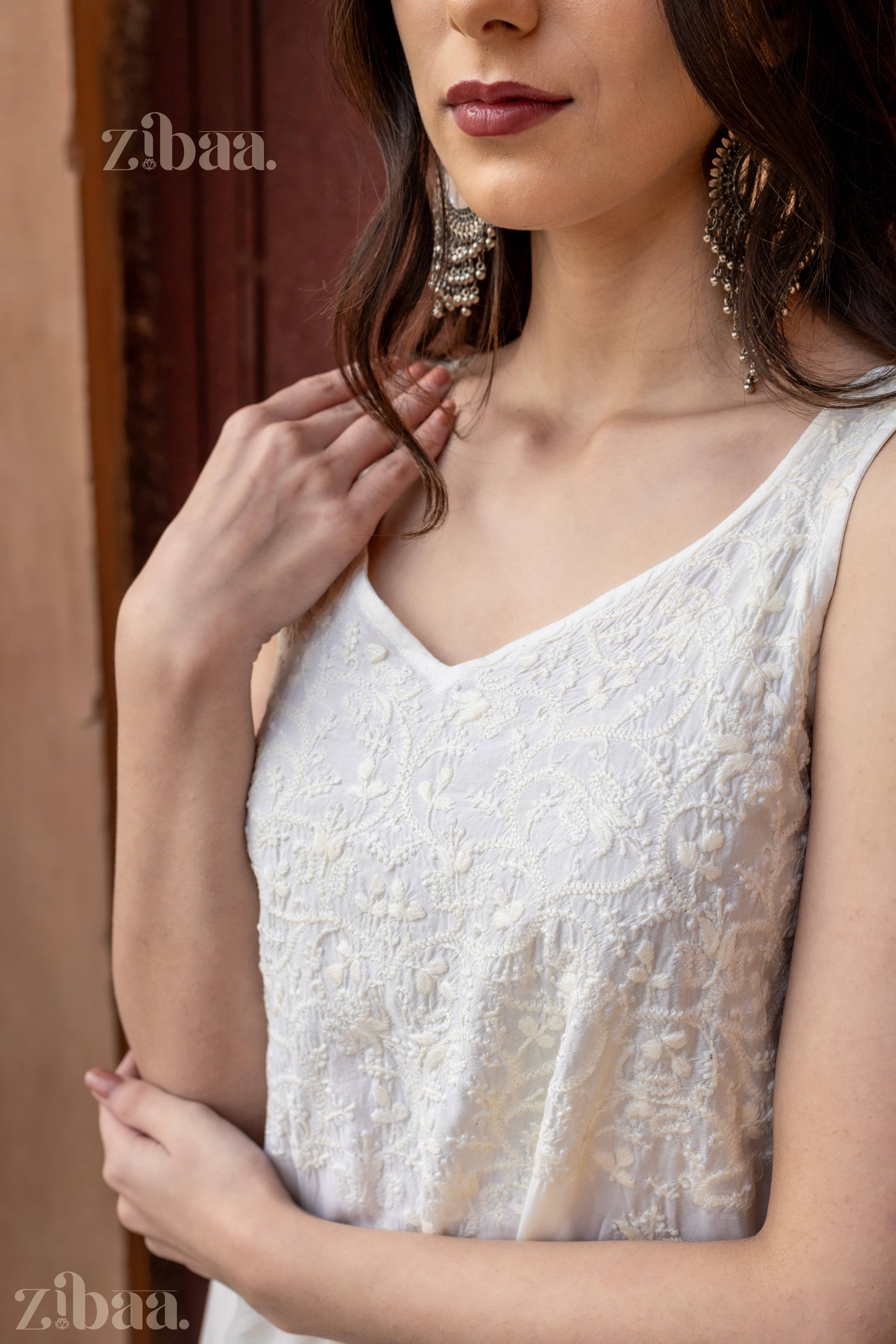 Zibaa Ivory Muslin Chikankari Co-ord Set