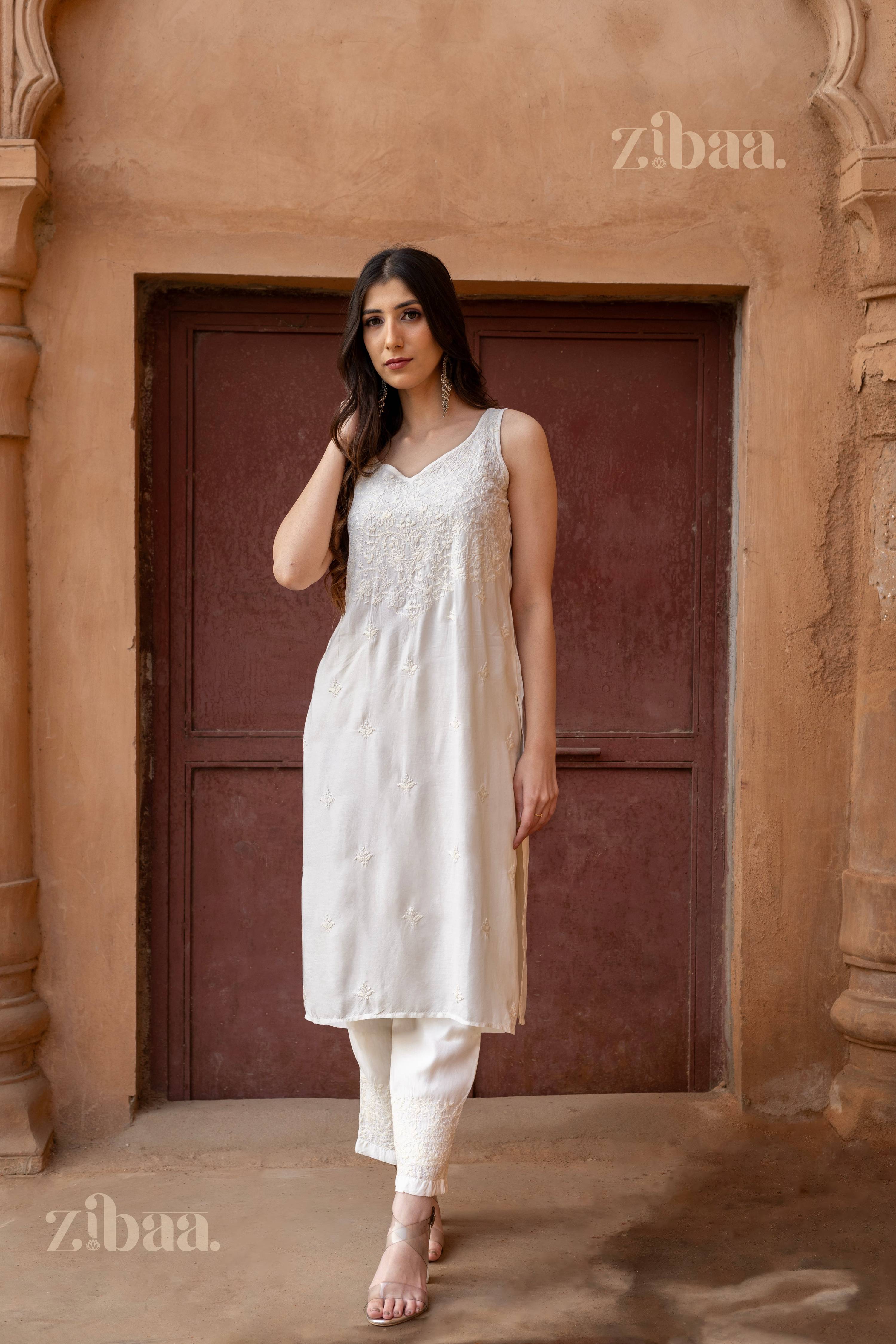 Zibaa Ivory Muslin Chikankari Co-ord Set