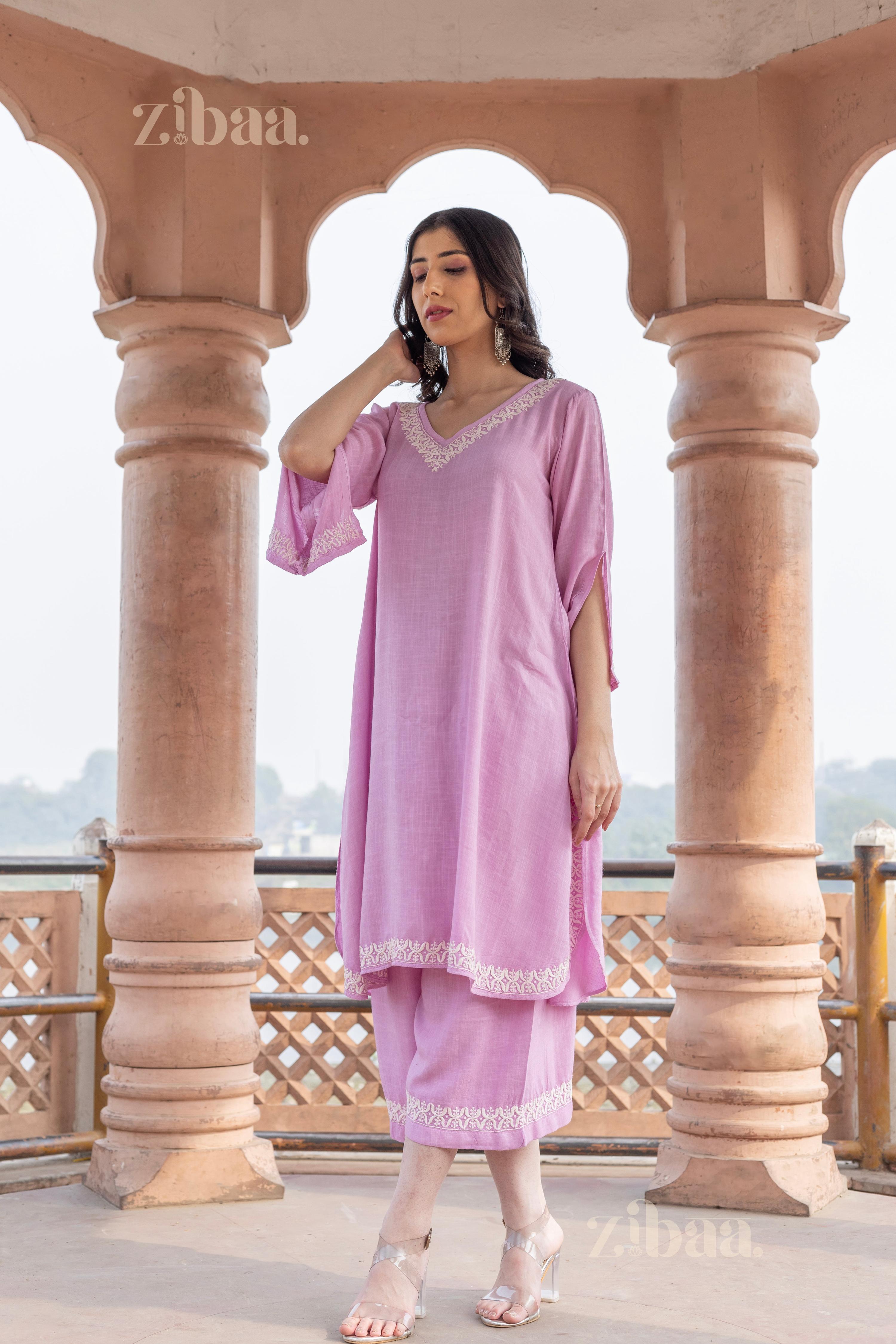Zibaa Lilac Rayon Chikankari Co-ord Set