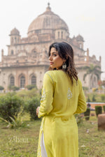 Thumbnail for Zibaa Modal Olive Green Long Chikankari Kurti