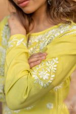 Thumbnail for Zibaa Modal Olive Green Long Chikankari Kurti