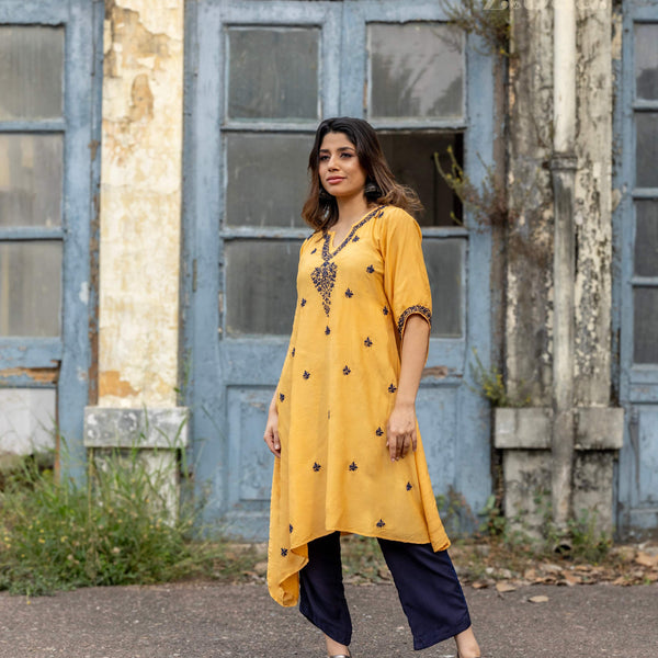 Zibaa Muslin Golden Beige Chikankari Co-ord Set