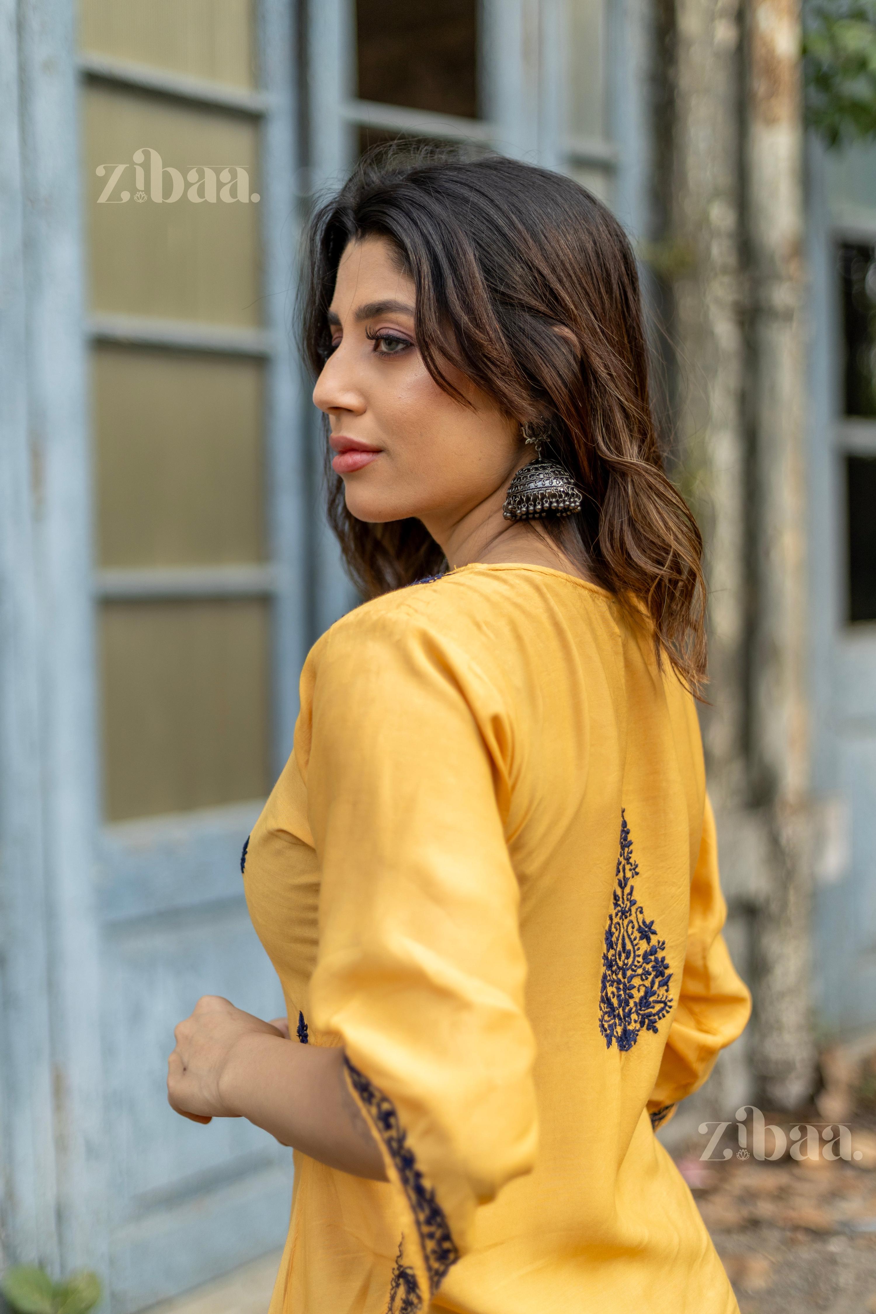 Zibaa Muslin Golden Beige Chikankari Co-ord Set