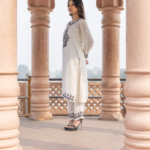 Zibaa Muslin Black & White Chikankari Co-ord Set