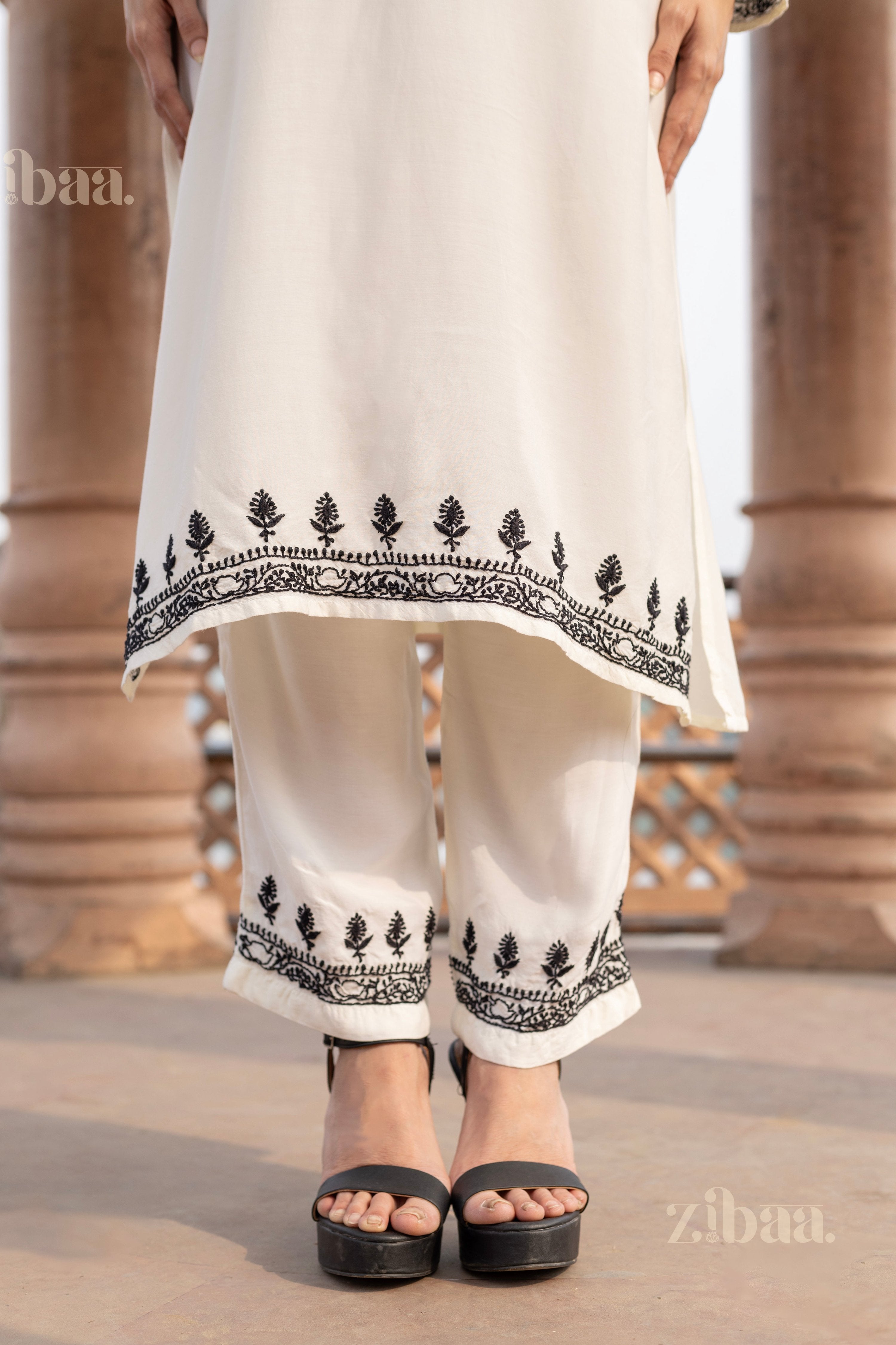 Zibaa Muslin Black & White Chikankari Co-ord Set