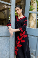 Thumbnail for Zibaa Modal Red & Black Chikankari Kurta